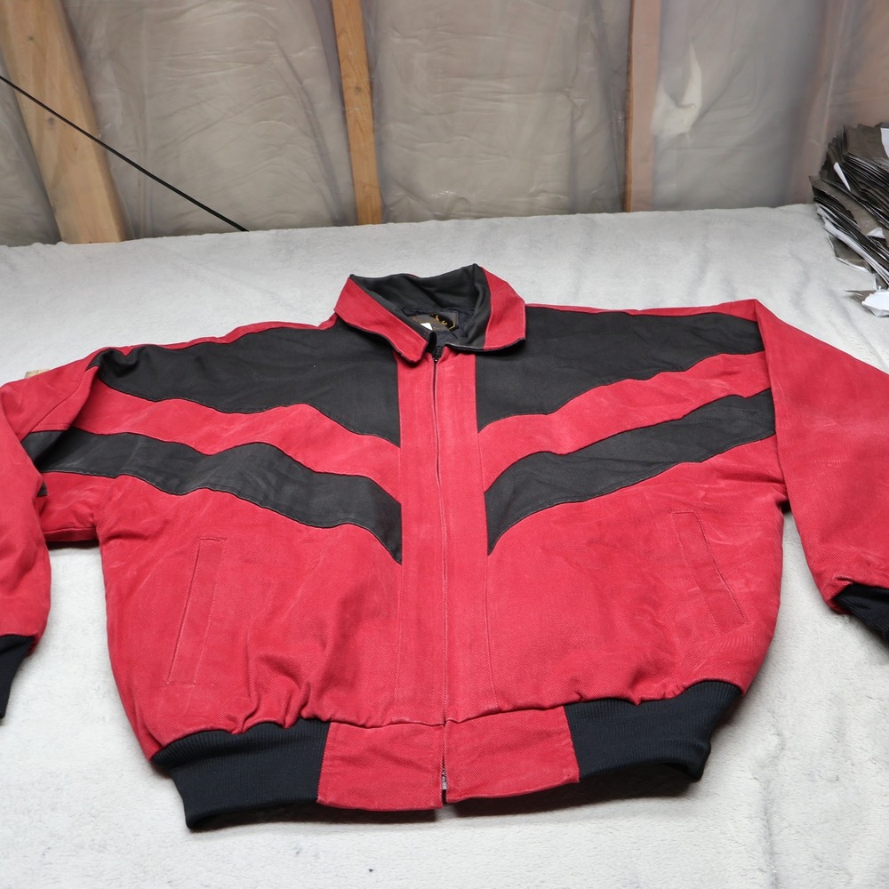 Davis James Jacket Mens Large Red Quilt Lined Full Zip Bomber USA Made VTG 90s
